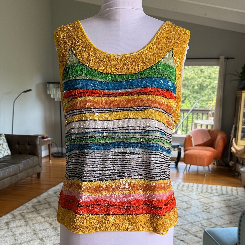 ESCADA Colorful Sequin Striped Women's Top Size 44 US 12/14 or Large/XL